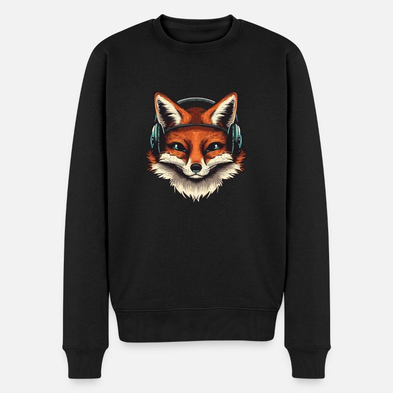 Renard avec écouteurs - Pull Premium bio Homme - noir