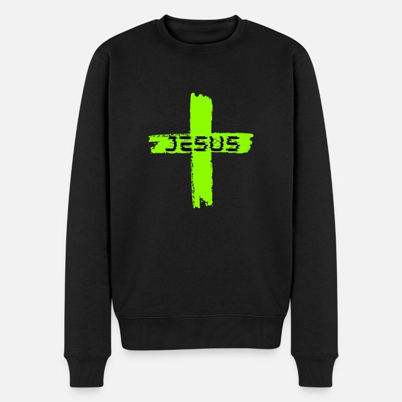 Jésus croix verte - Pull Premium bio Homme - noir