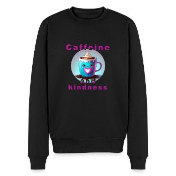 Liebevolle Kaffeetasse mit Botschaft "Koffein und Verwandtschaft" - Männer Premium Bio Pullover - Schwarz - Vorne - Nico (187cm)