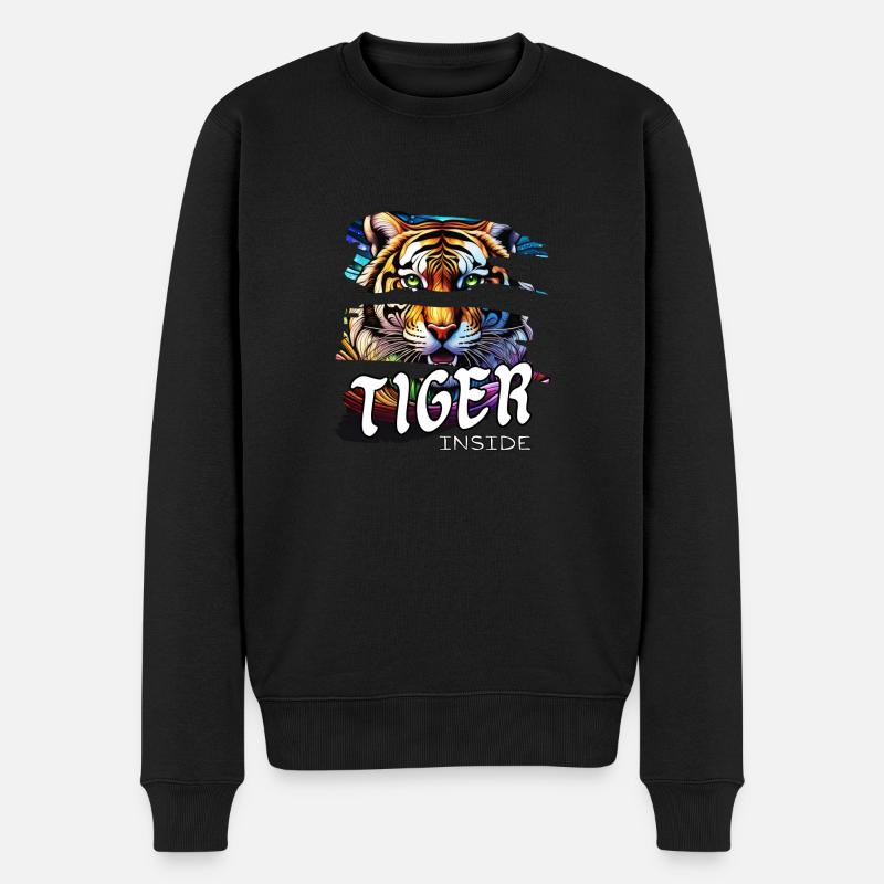 Tiger drinnen. - Männer Premium Bio Pullover - Schwarz
