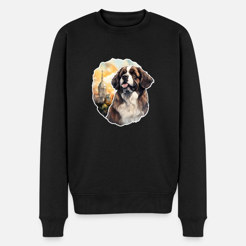 Bernhardiner vor Kirche - Männer Premium Bio Pullover - Schwarz