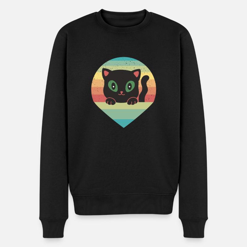 Retro Katze 80er - Männer Premium Bio Pullover - Schwarz
