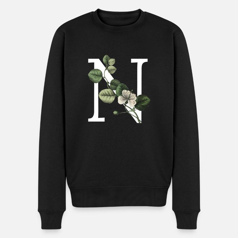 Buchstabe N Grün Botanisch - Männer Premium Bio Pullover - Schwarz