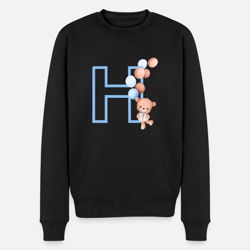 Lettre h bleue ours - Pull Premium bio Homme - noir