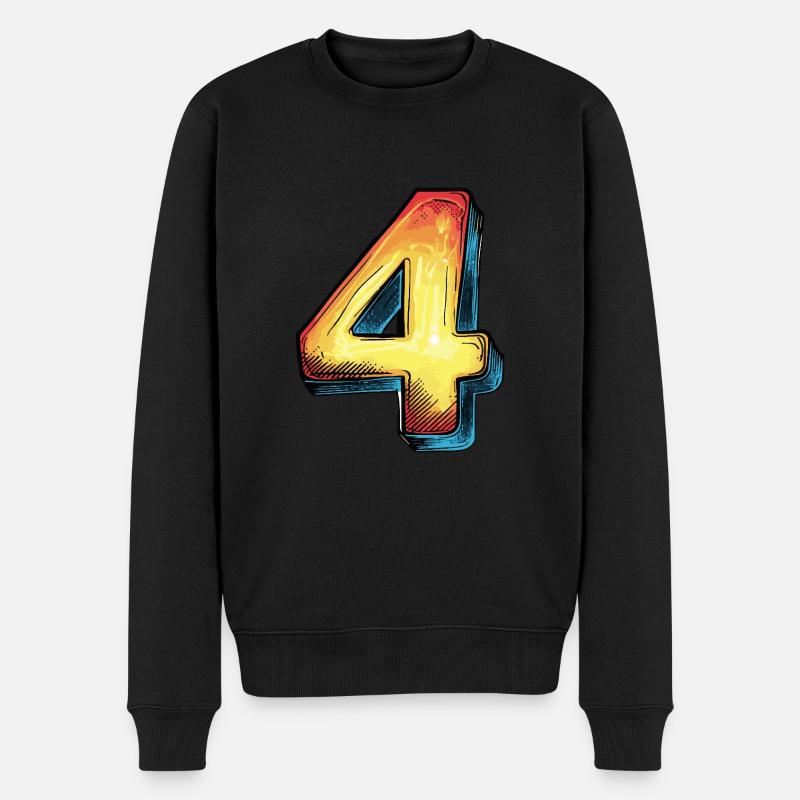4 Zahl Comic - Männer Premium Bio Pullover - Schwarz