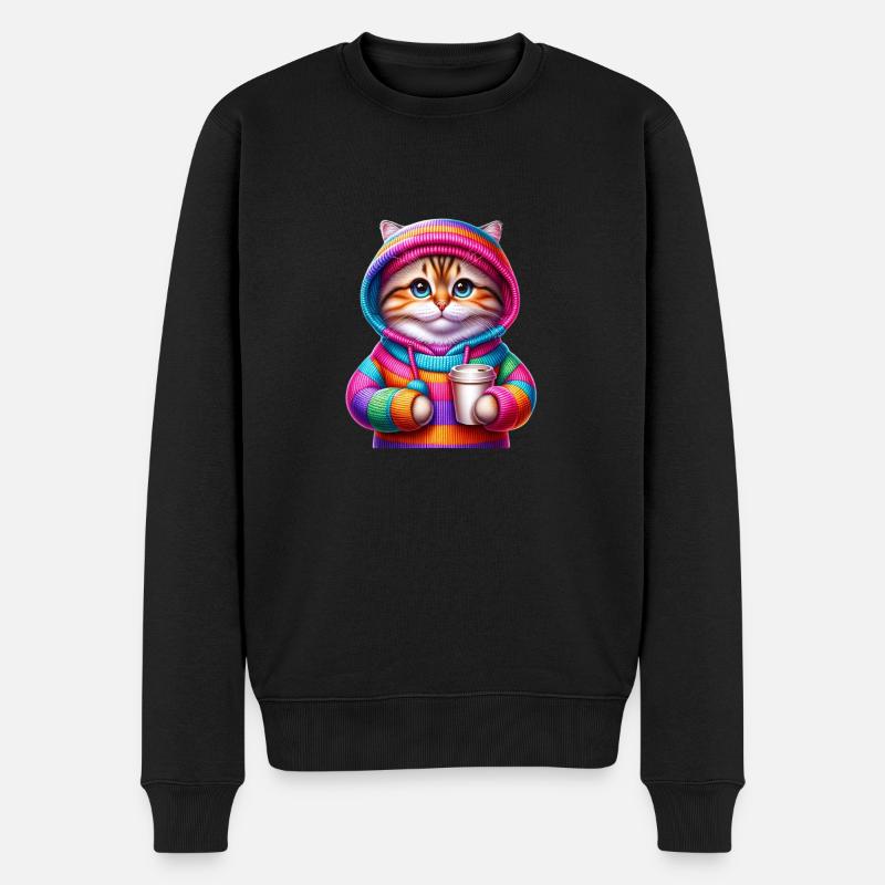 Bunte Katze - Männer Premium Bio Pullover - Schwarz