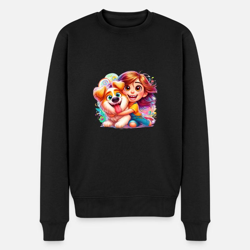 Fille avec chien mignon - Pull Premium bio Homme - noir