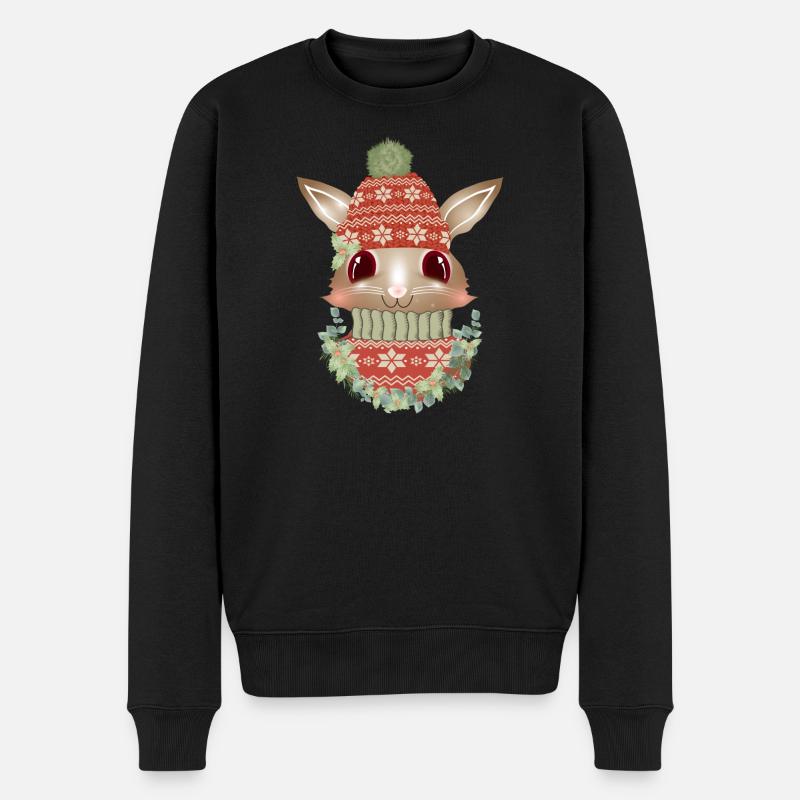 braunes Kaninchen mit Pullover,Bommelmütze & Kranz - Männer Premium Bio Pullover - Schwarz