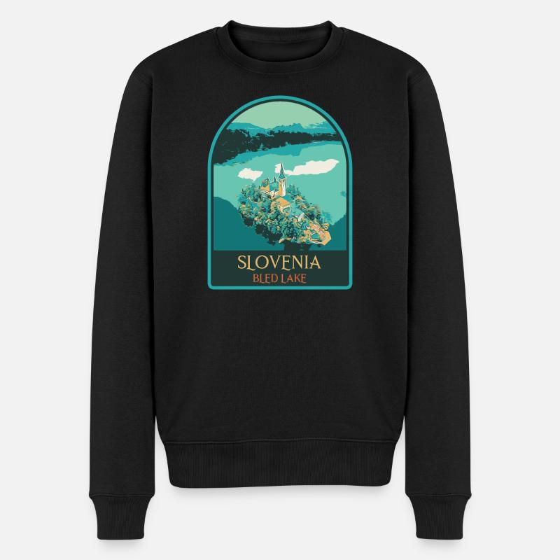 Illustration: Die verzauberte Insel Bled - Männer Premium Bio Pullover - Schwarz