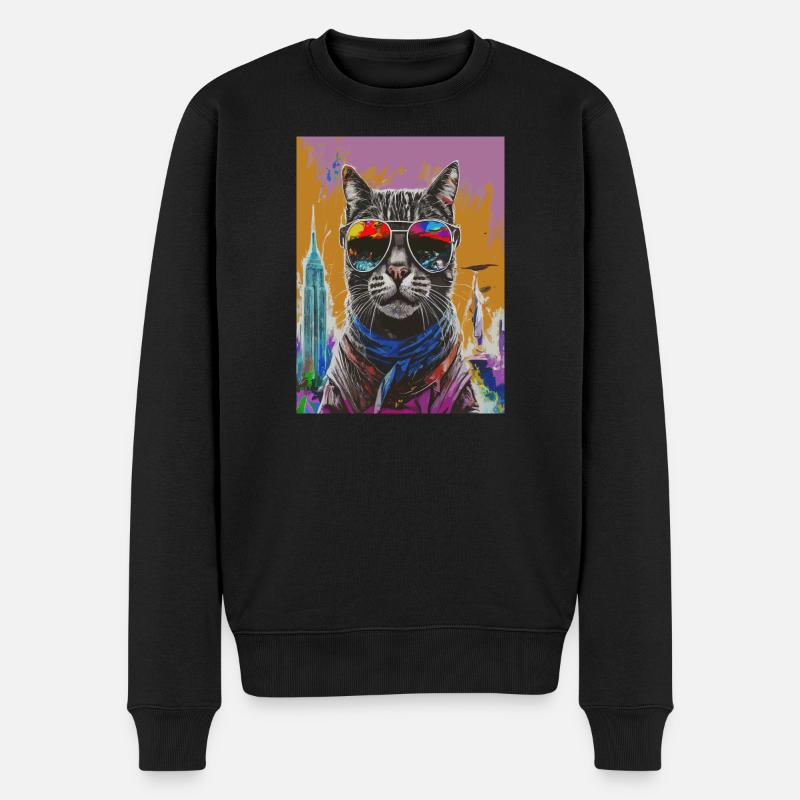 Chat urbain avec des nuances arc-en-ciel - Pull Premium bio Homme - noir