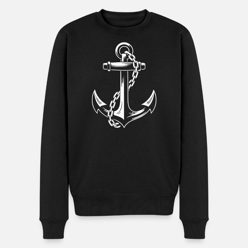 Robuster Schiffsanker mit Kette - Männer Premium Bio Pullover - Schwarz