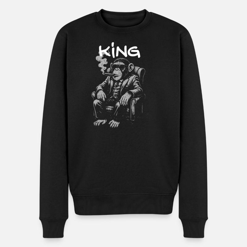 König Schimpanse im Smoking-Anzug - Männer Premium Bio Pullover - Schwarz