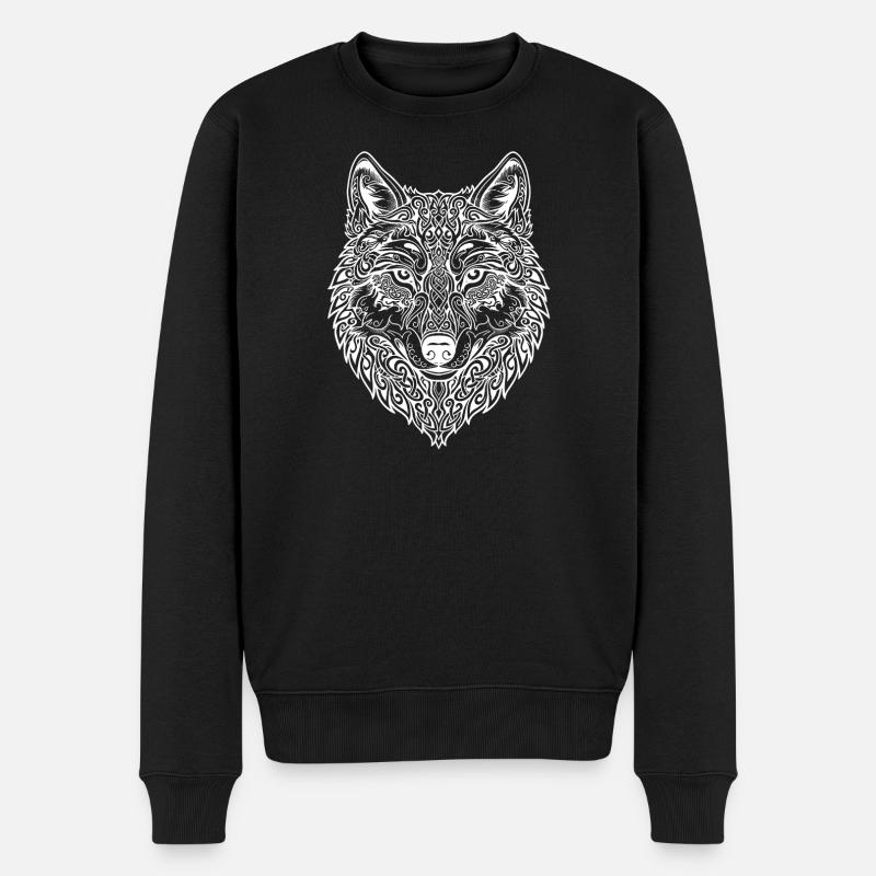 Wolfskopf Tribalornament - Männer Premium Bio Pullover - Schwarz