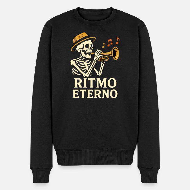 Ritmo Eterno: Jazz-/Latin-Trompeter-Skelett - Männer Premium Bio Pullover - Schwarz