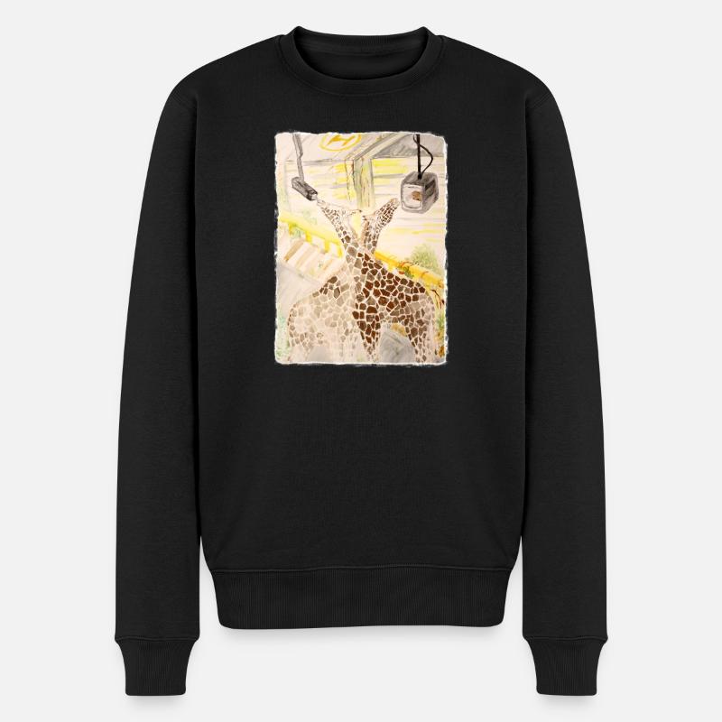 Girafe au milieu du transit au néon - Pull Premium bio Homme - noir