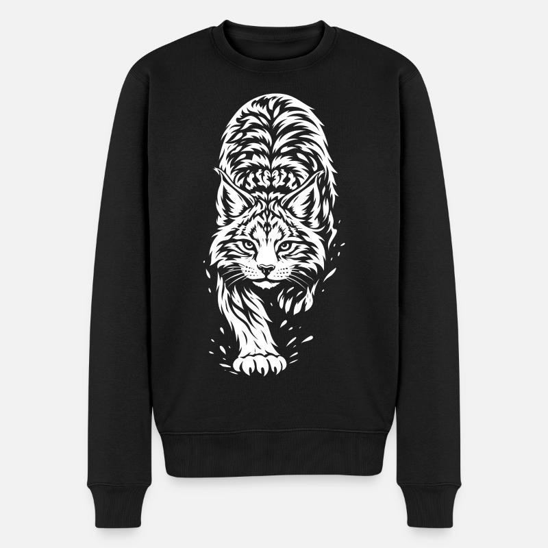 Tribal Luchs – Wildes Waldtier Motiv - Männer Premium Bio Pullover - Schwarz
