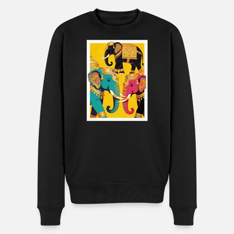Goldfarbene Elefanten auf gelbem Hintergrund - Männer Premium Bio Pullover - Schwarz