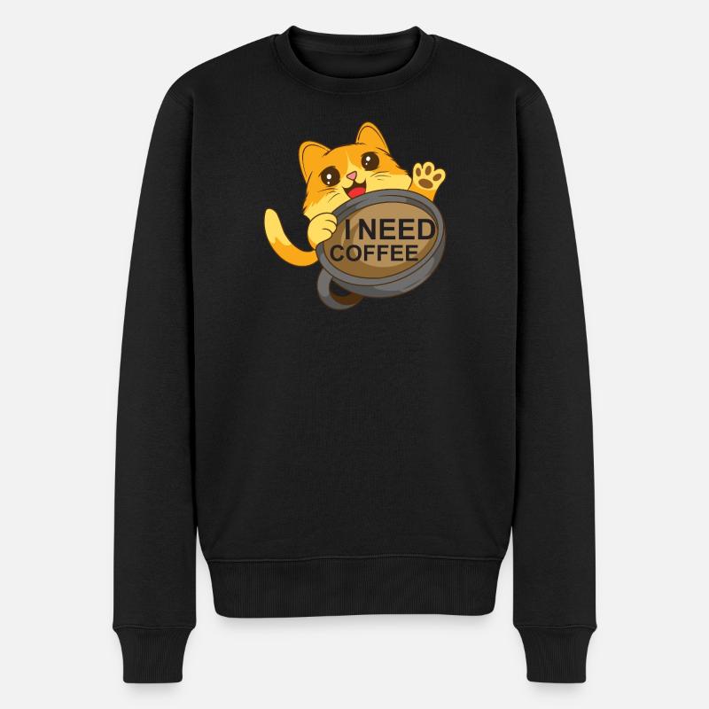 Katze braucht Kaffee - Männer Premium Bio Pullover - Schwarz
