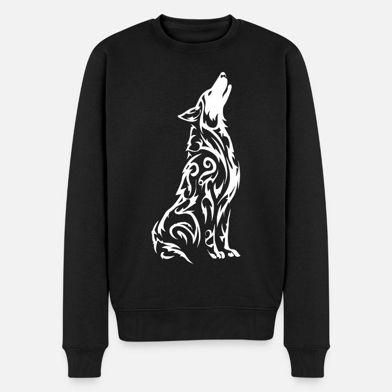 Wolf's Silhouette Tribal Pattern - Men's Premium Organic Jumper - black