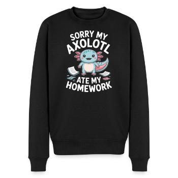 Niedlicher Axolotl-Hausaufgaben-Fehler - Männer Premium Bio Pullover - Schwarz - Vorne - Nico (187cm)