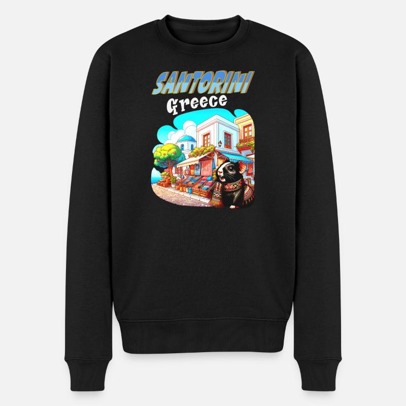Aventures de cochons d’Inde à Santorin, Grèce - Pull Premium bio Homme - noir