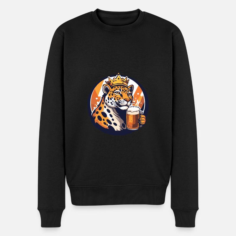 Leopard Bier - Männer Premium Bio Pullover - Schwarz