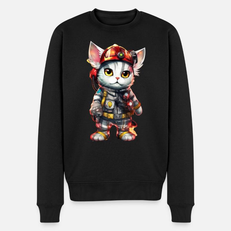 Chat pompier super-héros - Pull Premium bio Homme - noir