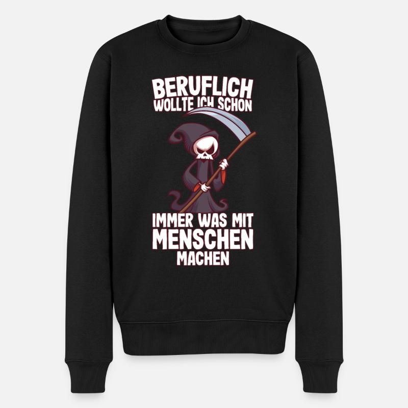 Beruflich wollte ich was mit Menschen Sensenmann - Männer Premium Bio Pullover - Schwarz