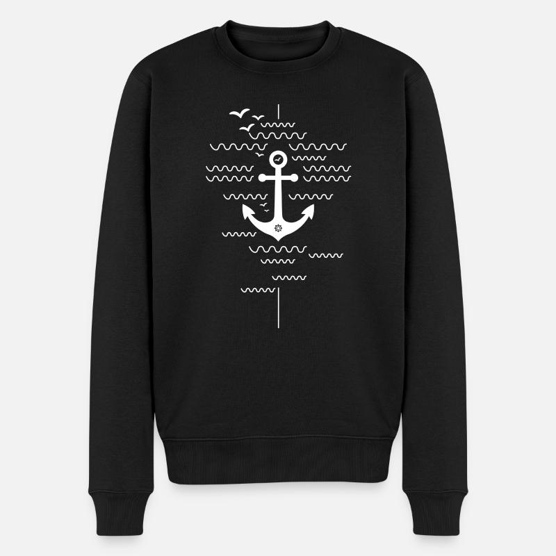 ANKER - WELLEN - WEISS - Männer Premium Bio Pullover - Schwarz
