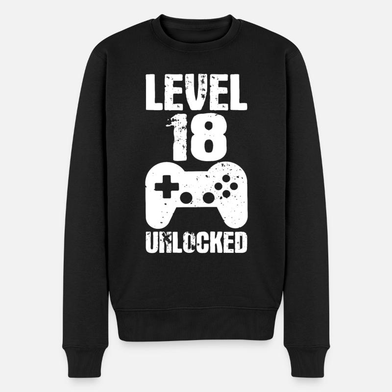 18. Geburtstag Retro Level 18 Jahre Party - Männer Premium Bio Pullover - Schwarz