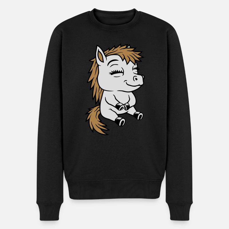 Kleines sitzendes Comic Pony - Männer Premium Bio Pullover - Schwarz