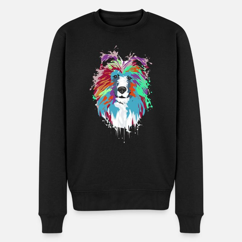 Splash Art Langhaarcollie Rough Collie Hund - Männer Premium Bio Pullover - Schwarz