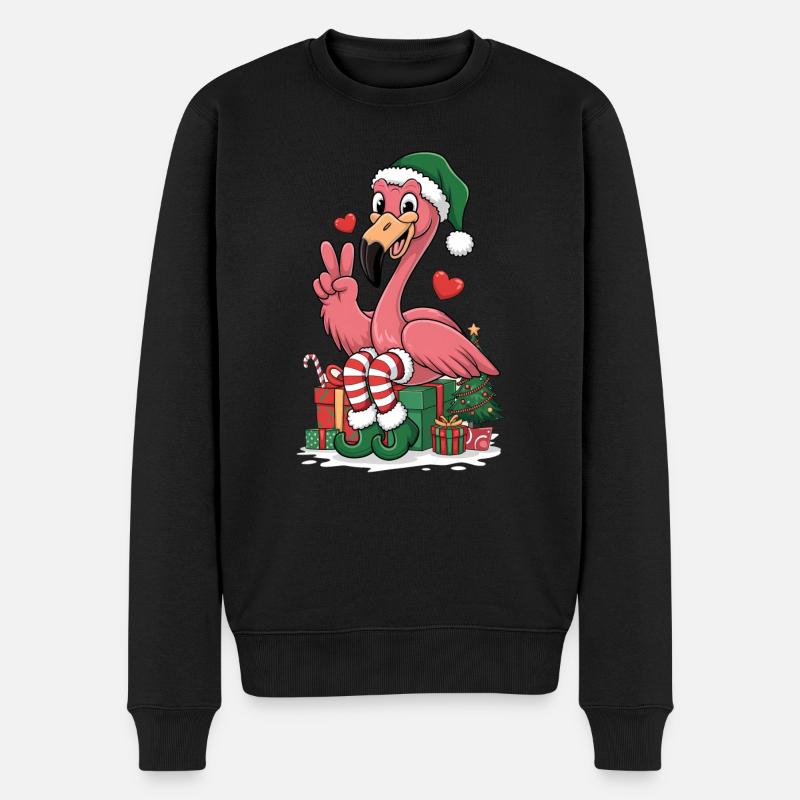 Flamingo Elfe Weihnachten - Männer Premium Bio Pullover - Schwarz