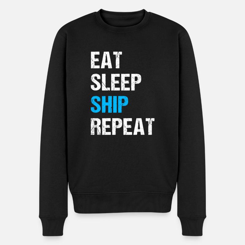 Eat Sleep Ship Repeat Sailor Skipper Captain Sailb - Männer Premium Bio Pullover - Schwarz