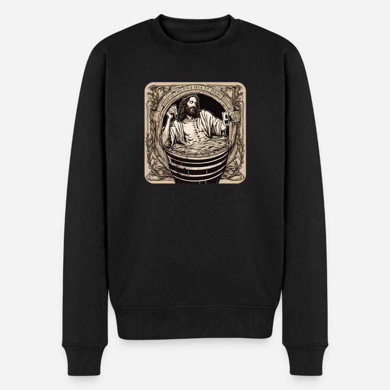 Jesus badet im Bier - Männer Premium Bio Pullover - Schwarz