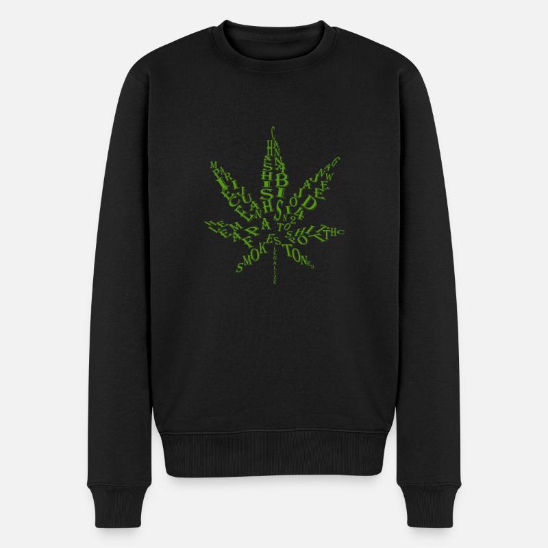 Buchstaben/ Wörter Hanfblatt - Männer Premium Bio Pullover - Schwarz