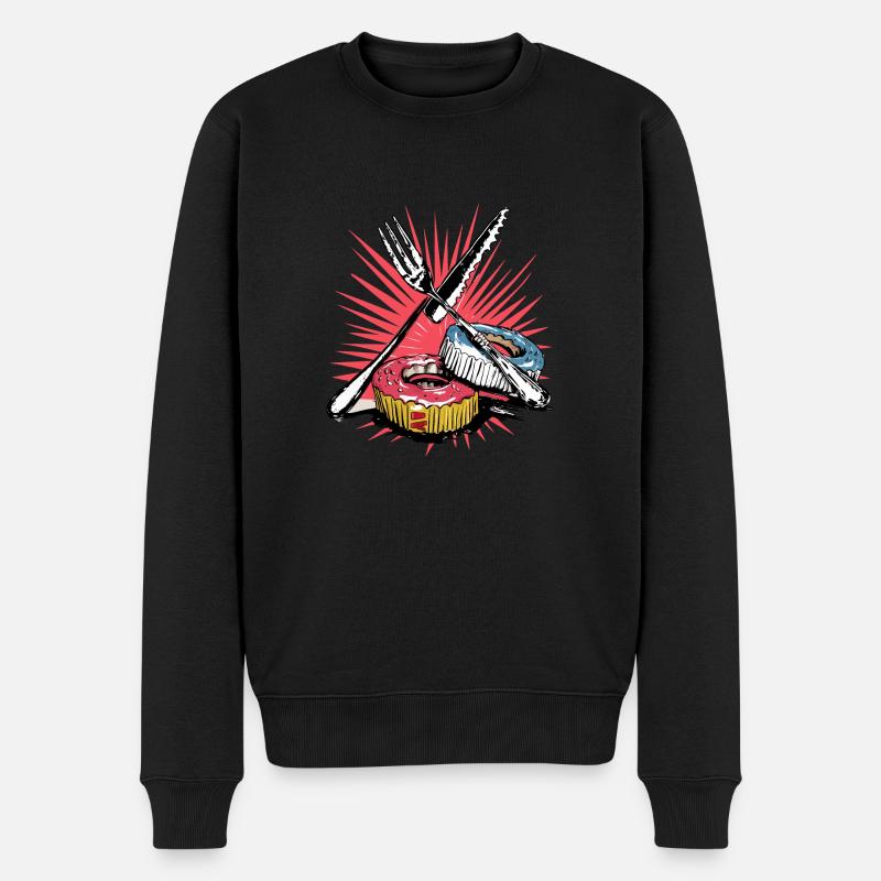 Gabel und Messer und Kuchen - Männer Premium Bio Pullover - Schwarz