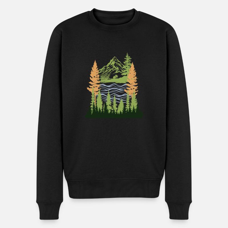 Scène de sérénité à feuilles persistantes - Pull Premium bio Homme - noir
