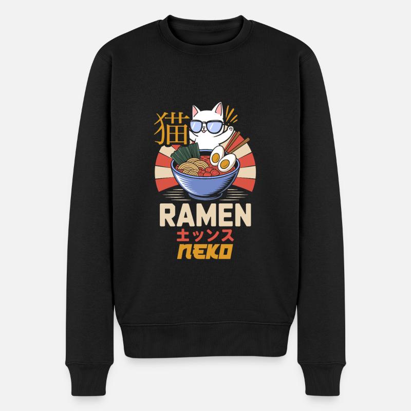 Ramen Cat - Japanese Script - Men's Premium Organic Jumper - black