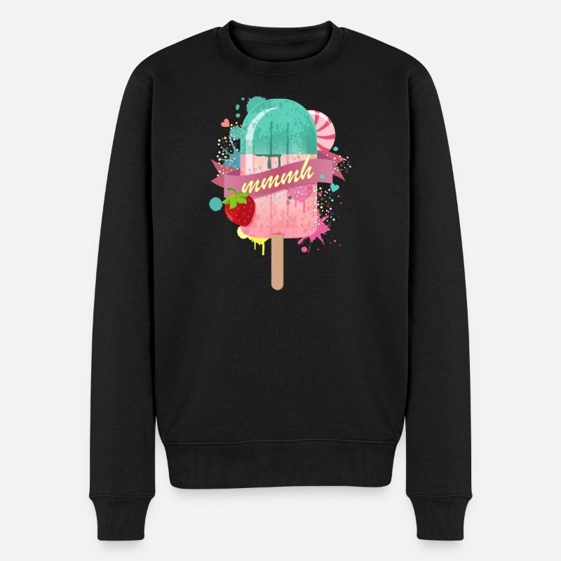 Eis am Stiel mit Erdbeere - Männer Premium Bio Pullover - Schwarz