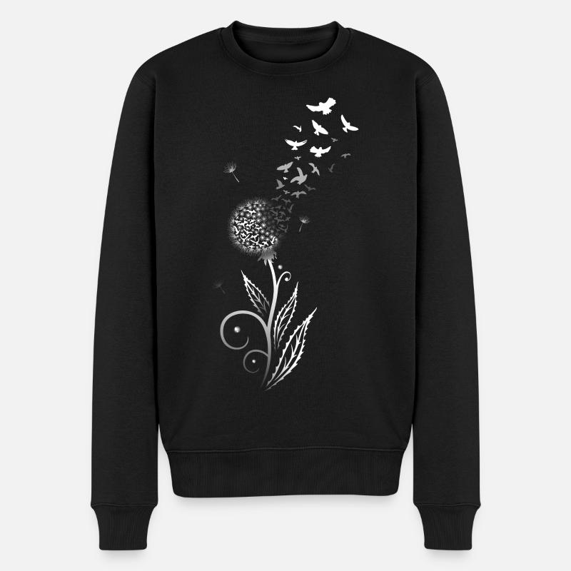 Löwenzahn. Pusteblume mit Vogelschwarm. - Männer Premium Bio Pullover - Schwarz