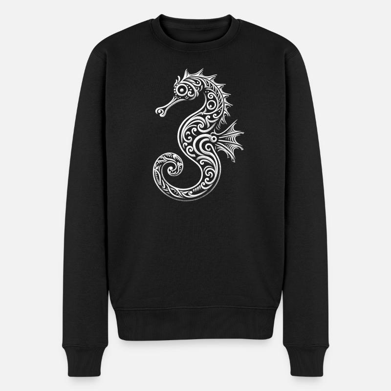 Seepferdchen im Tribal-Stil für Meeresliebhaber - Männer Premium Bio Pullover - Schwarz