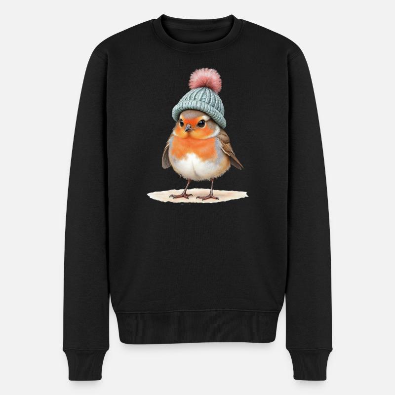 Robin en bonnet d’hiver en tricot - Pull Premium bio Homme - noir
