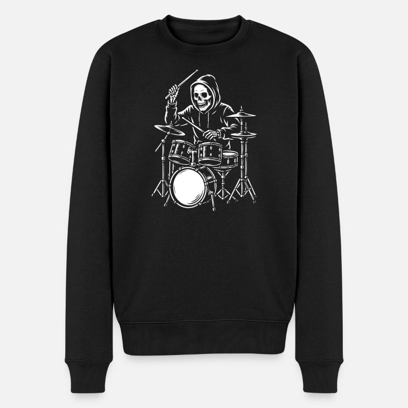 Skelett-Trommler im Hoodie - Männer Premium Bio Pullover - Schwarz