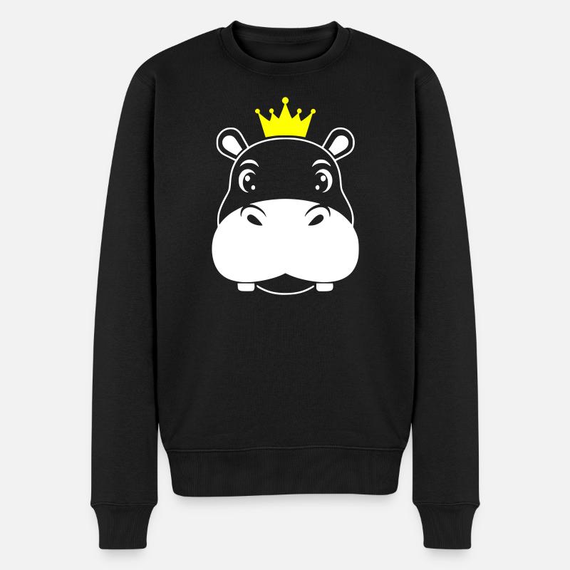Nilpferd König Krone Prinz Vektor - Männer Premium Bio Pullover - Schwarz