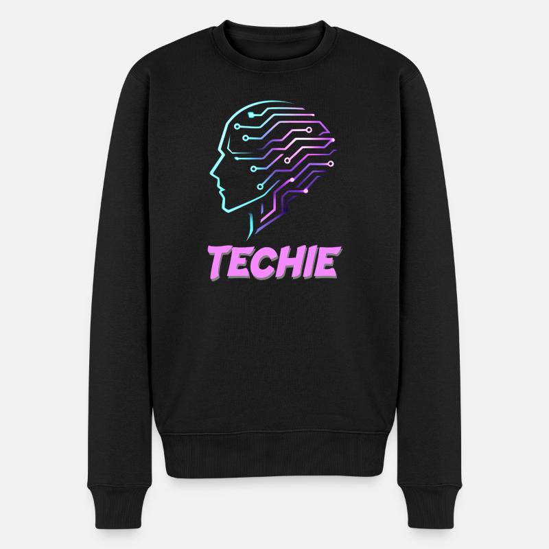 Neon Kopf Schaltkreis Techie - Männer Premium Bio Pullover - Schwarz