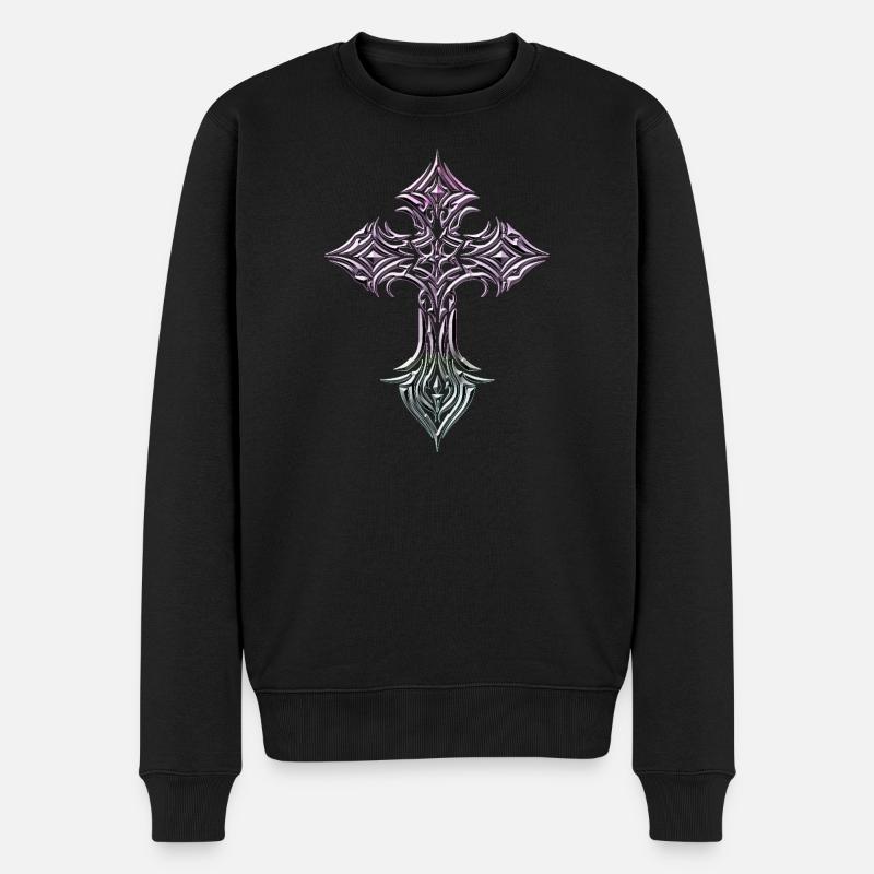 Irisierende Kreuz-Glyphe - Männer Premium Bio Pullover - Schwarz