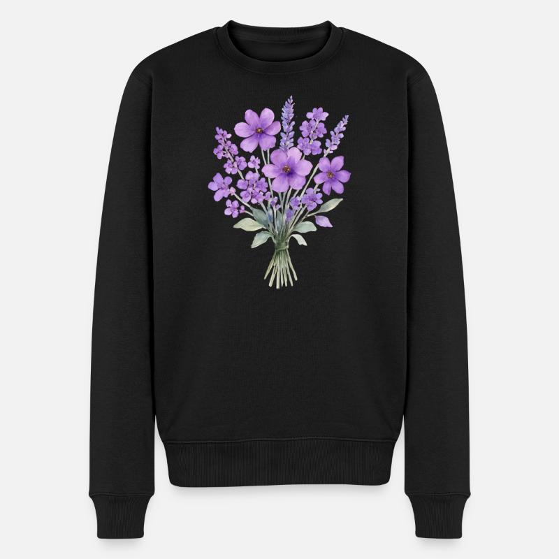 Lavendel Aquarell Bouquet - Männer Premium Bio Pullover - Schwarz