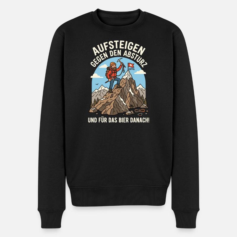 Bergsteiger gegen Abstieg Bier Danach - Männer Premium Bio Pullover - Schwarz