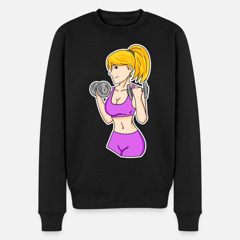 Fitness Frau Hanteln - Männer Premium Bio Pullover - Schwarz